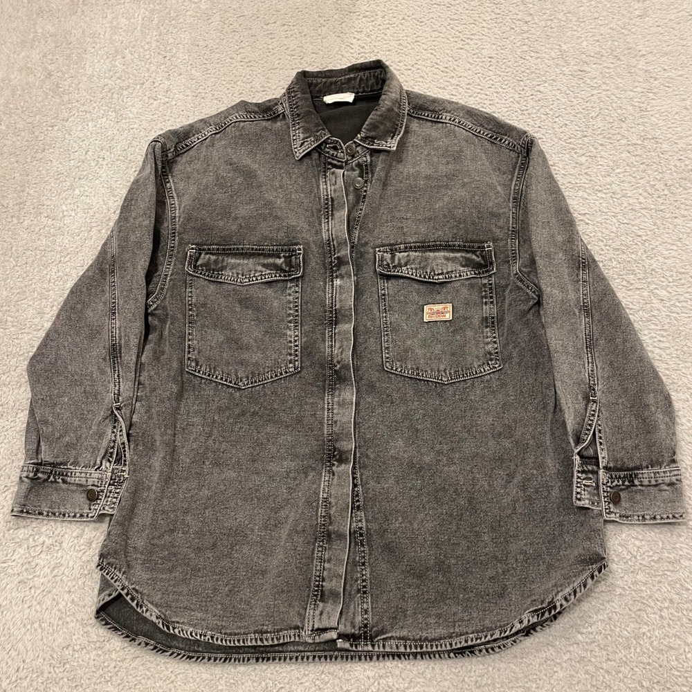 American Vintage AMV Denim Shirt‎ Jacket Womens XS/S Gray Acid Wash Oversized